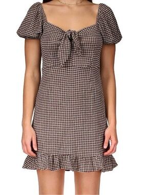 Sanctuary Womens Brown Gingham Tie-Front Mini Dress Size XL